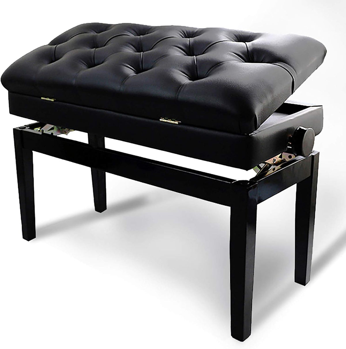 Piano Stool Height Adjustable Piano Bench Double Black Piano Stool Keyboard Bench Vanity Stool with Storage Compartment & Padded Cushion,Easy Assembly