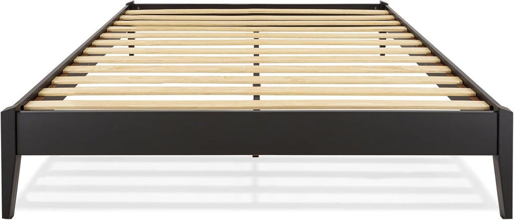 Bme Dinkee Queen Platform Bed Frame Wood 15 Inch - Solid Wood Bed Frame - Modern & Minimalist Style - 12 Strong Wood Slat Support - Easy Assembly - No Box Spring Needed - Black