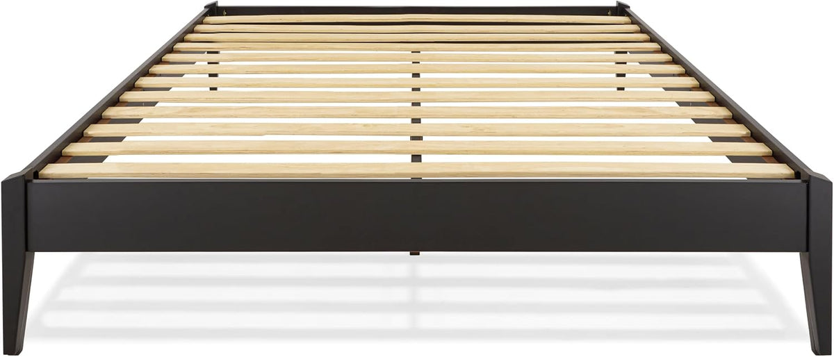 Bme Dinkee Queen Platform Bed Frame Wood 15 Inch - Solid Wood Bed Frame - Modern & Minimalist Style - 12 Strong Wood Slat Support - Easy Assembly - No Box Spring Needed - Black