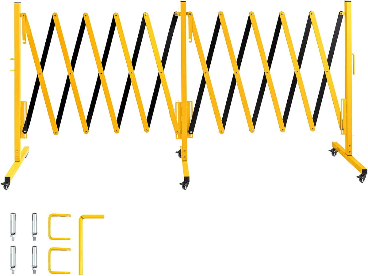 TECSPACE Industrial Expandable Metal Barricade, Expansion Size 16.4 FT, Yellow and Black,Durable Steel Safety Barricade with casters, Flexible Mobile Barrier Gate, Adjustable Traffic Fence