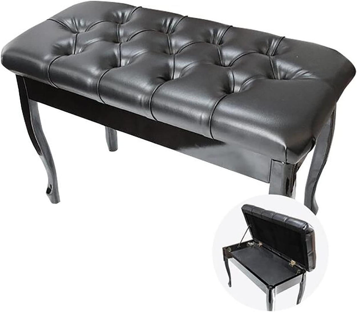 Faux Leather Piano Stool Duet Leather Piano Bench Deluxe Wood Piano Stool with Large Storage Box Keyboard Bench Vanity Stool,76 X 35 X 49Cm,Perfect for Home & Professional Use (Black)