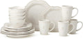 Heritage Beads 16pc Stoneware Dinnerware Set – Classic Cream White Plates, Bowls & Mugs with Raised Bead Accents – Elegant Vintage-Inspired Tableware, Service for 4, Dishwasher Safe