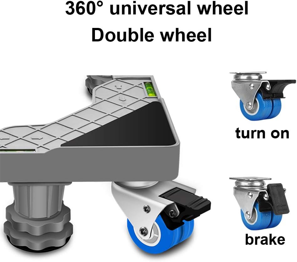 Portable Washing Machine Roller Pulley， Washing Machine Base -Vibration 4 Locking Wheels and 4/8 legs Mobile Roller Base Tray 45-65cm Universal Dryer Base Bracket to Move Heavy Furniture