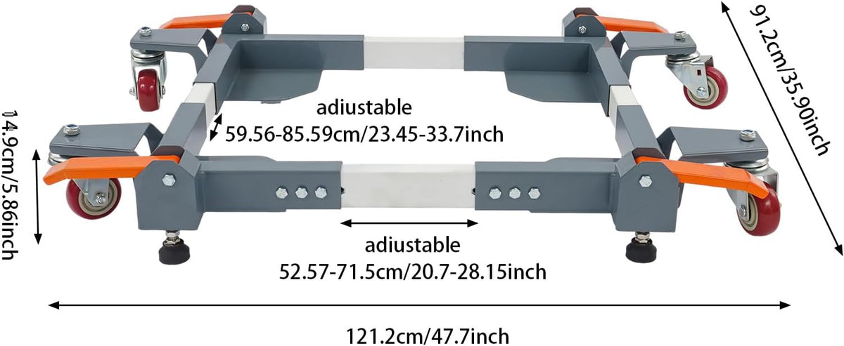 Adjustable Heavy Duty Mobile Base For Small Mechanical Equipment 4 Universal Wheels 47.7 * 35.9 * 5.9 in Grey