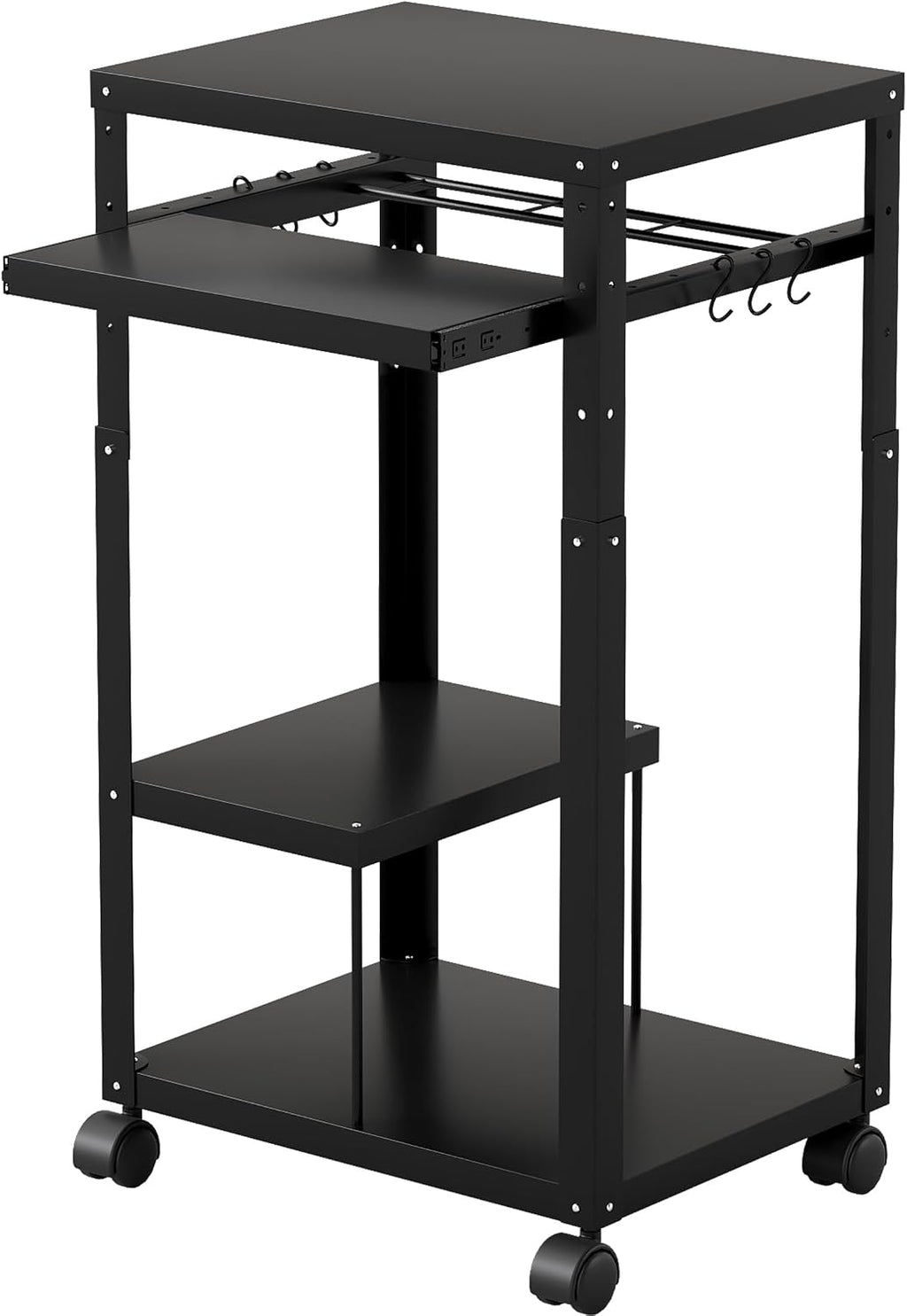 AV Presentation Cart with Keyboard Tray Mobile AV Cart Stand Metal Media Cart with Wheels for Projector Height Adjustable Computer Workstation Presentation Cart for School Classroom Office