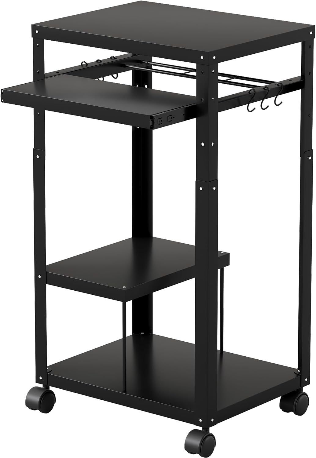 AV Presentation Cart with Keyboard Tray Mobile AV Cart Stand Metal Media Cart with Wheels for Projector Height Adjustable Computer Workstation Presentation Cart for School Classroom Office