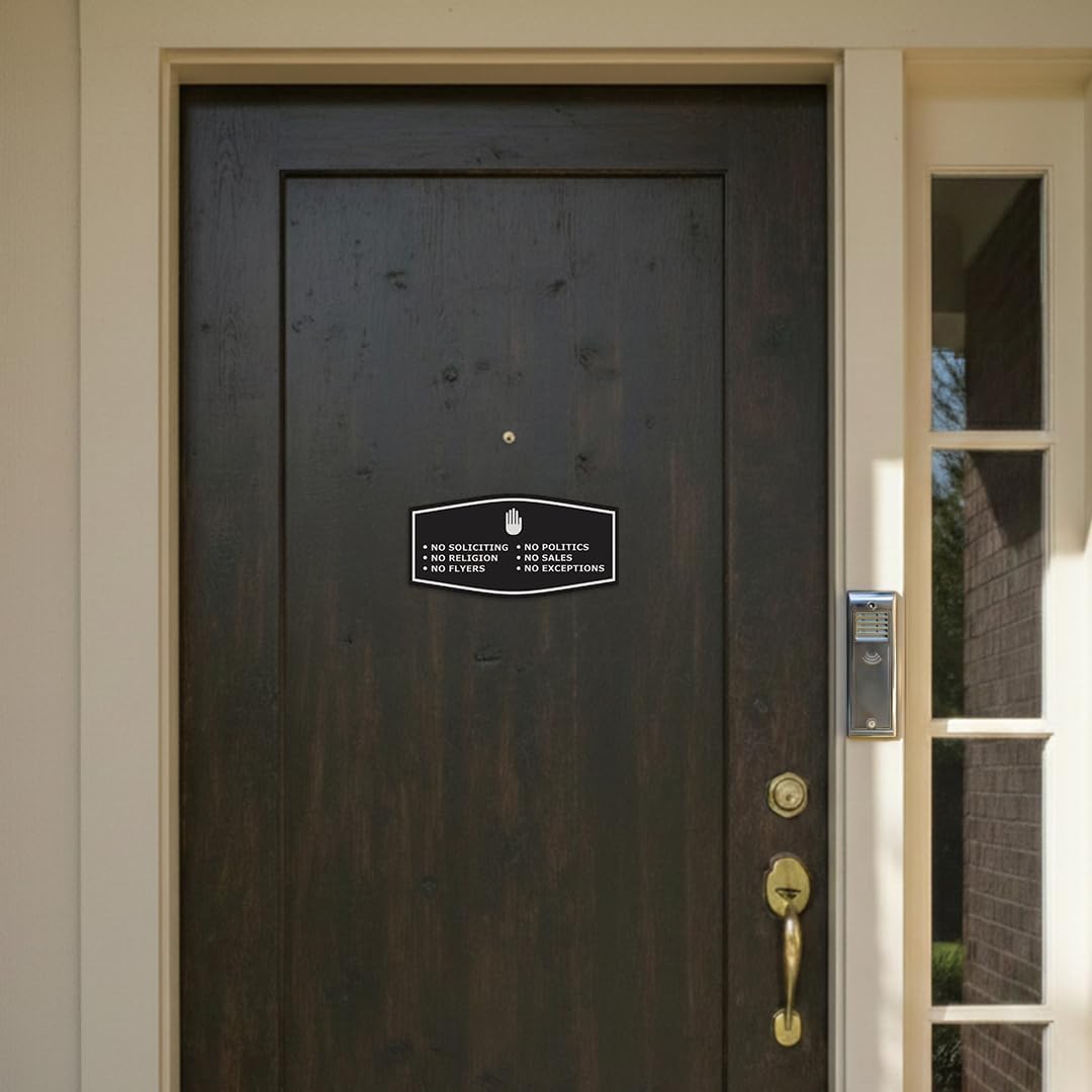 Fancy No Soliciting No Politics No Religion No Sales No Flyers No Exceptions Sign (Black) - Large 10 Pack