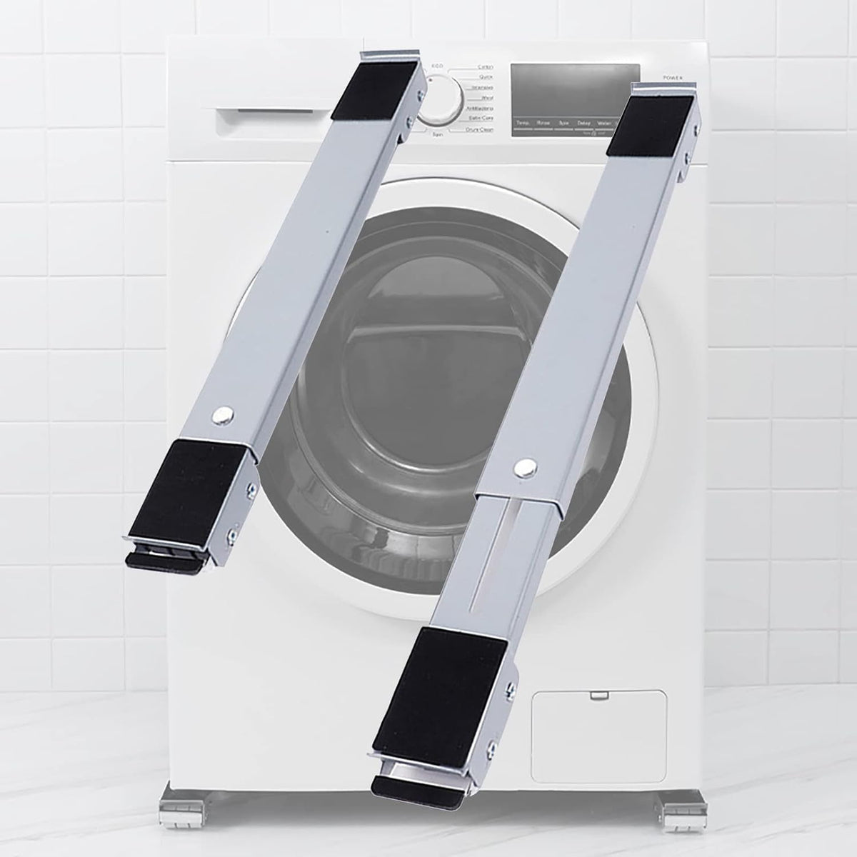 Washing Machine Stand Base, Adjustable 45-70 cm Pedestal Max Load 300kg, Universal Washing Machine Base with 24 Wheels, Lifting Height 4cm, 2Pcs (Silver)