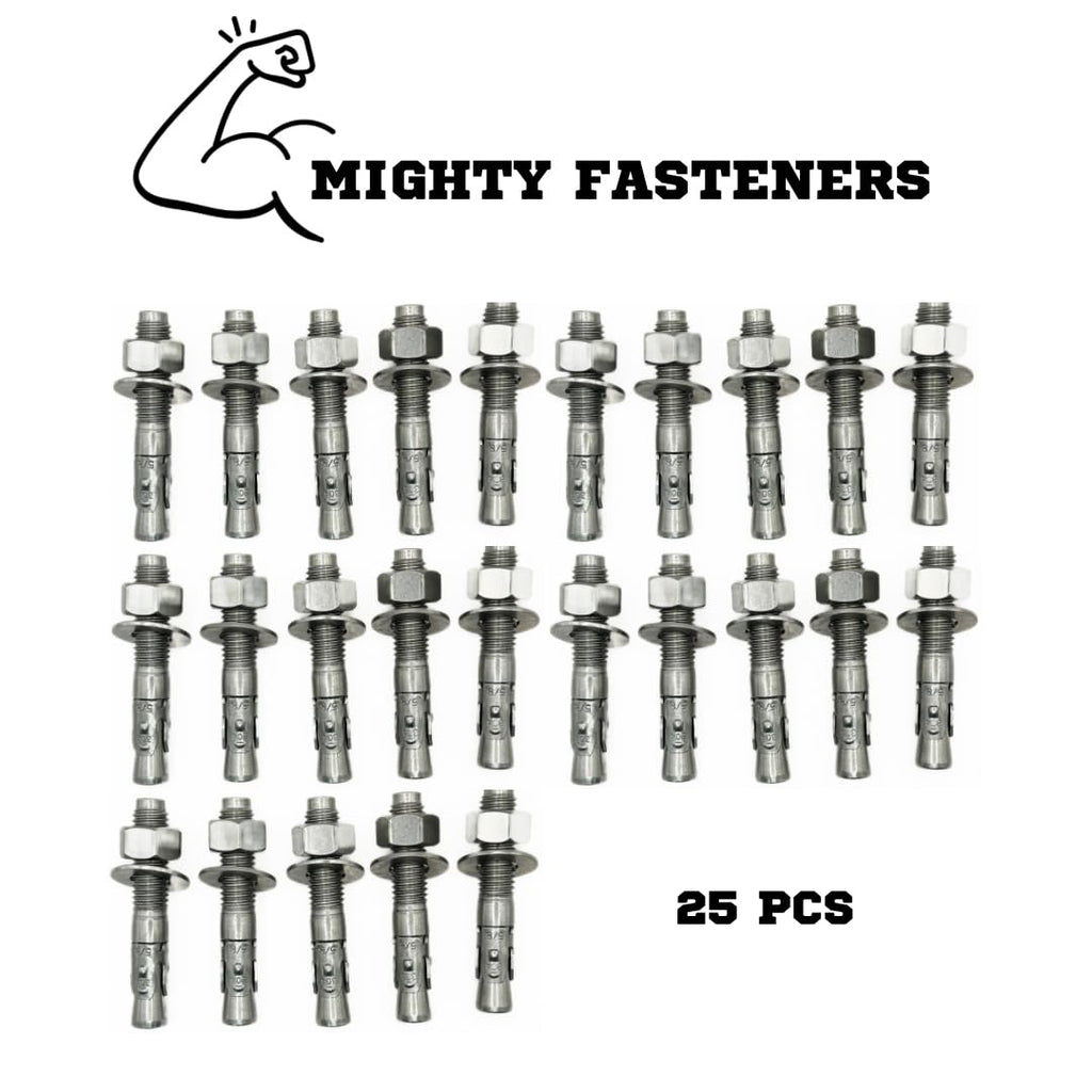 Mighty Fasteners Wedge Anchors – Heavy-Duty 304 Stainless Steel Expansion Bolts for Concrete & Masonry, Rust-Resistant & Durable - 5/8 X 3-3/4' - 25 Pack
