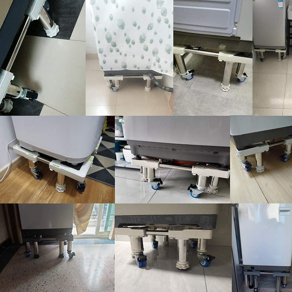 Adjustable Washing Machine Base Heavy Duty Washing Machine Base with Wheels Universal Appliance Trolley Multifunctional Fridge Stand Dryer Base Bracket 45-65cm Moving Home App