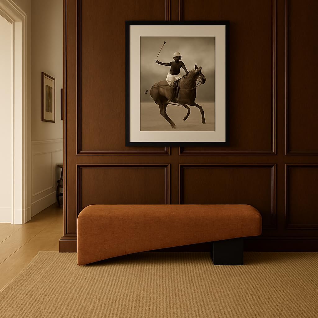 Meridian Furniture 22058Cognac Alora Collection Art Deco Bench with Soft Cognac Polyester Fabric, Black Finish Solid Wood Frame, 60.5' W x 18' D x 18' H, Cognac