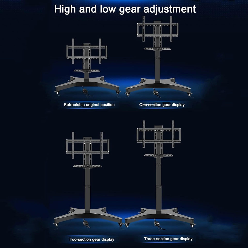 Motorized TV Mount On Wheels - Lift Mobile LCD Stand Cart, with,Electric Dual Remote Control, Memory Function, Universal for 32-75 Inches Screen