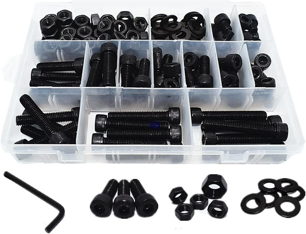 Youngran New M1.4 M1.6 M2 M2.5 M3 M4 M5 Various Lengths Carbon Steel Hexagon Hex Socket Cap Head Screw Bolt Nut Washer Set Assortment Kit Leisurely (Color : J)