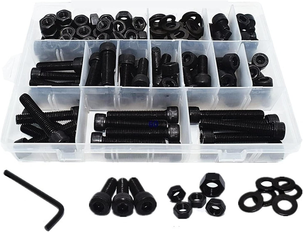 Youngran New M1.4 M1.6 M2 M2.5 M3 M4 M5 Various Lengths Carbon Steel Hexagon Hex Socket Cap Head Screw Bolt Nut Washer Set Assortment Kit Leisurely (Color : J)