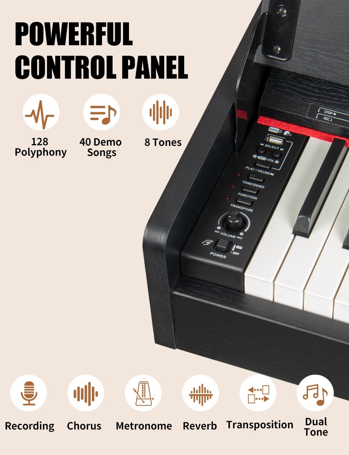 UISCOM 88 Key Weighted Home Digital Piano- Wooden Desk Electric Piano Transforms Between Desk and Vanity - Progressive Hammer-Action Keyboard, Perfect for Beginners with MIDI-Black