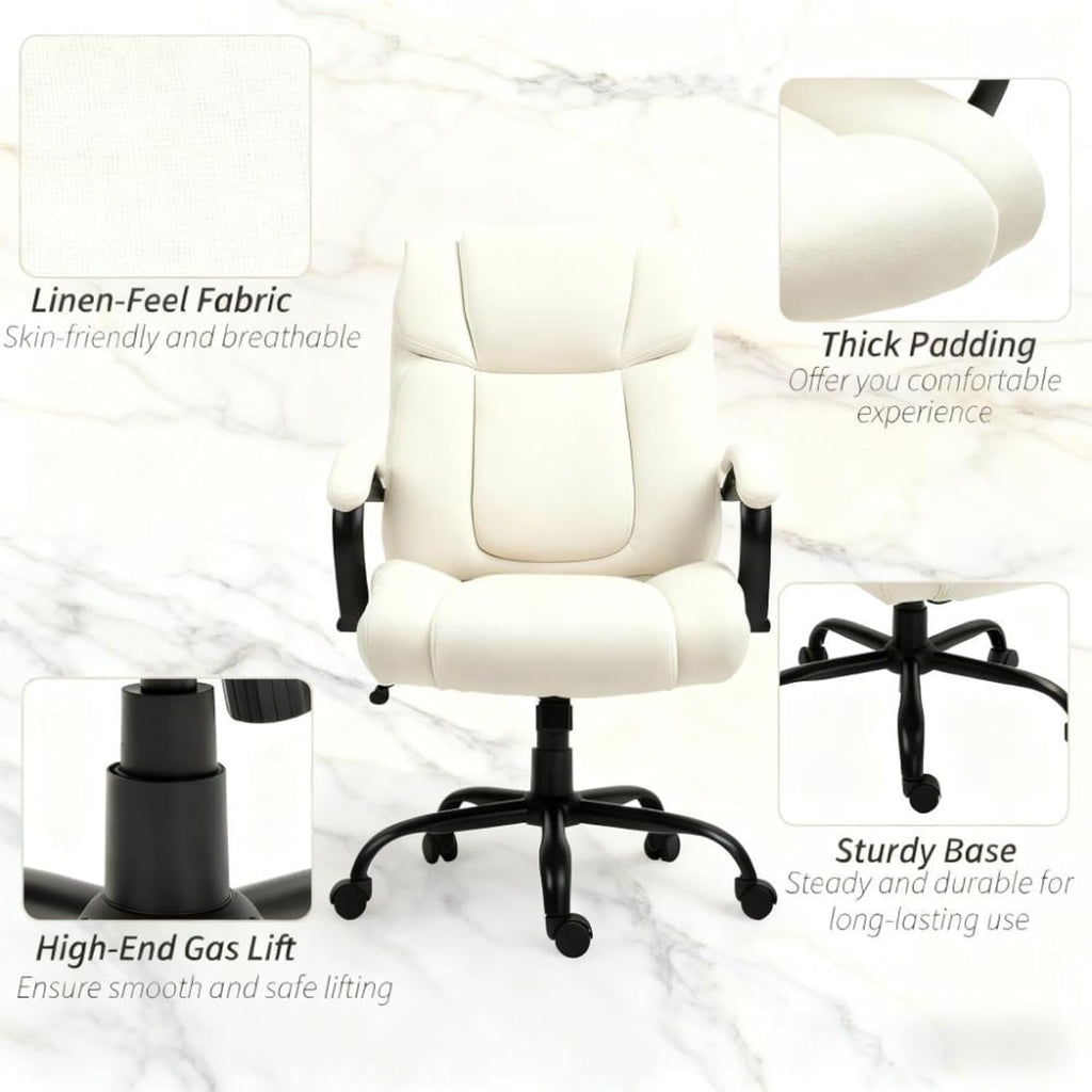Hassyee Comfortable Design Executive Office Chair with Universal Wheels, Curved Backrest Design Home Office Table Chair with Adjustable Height