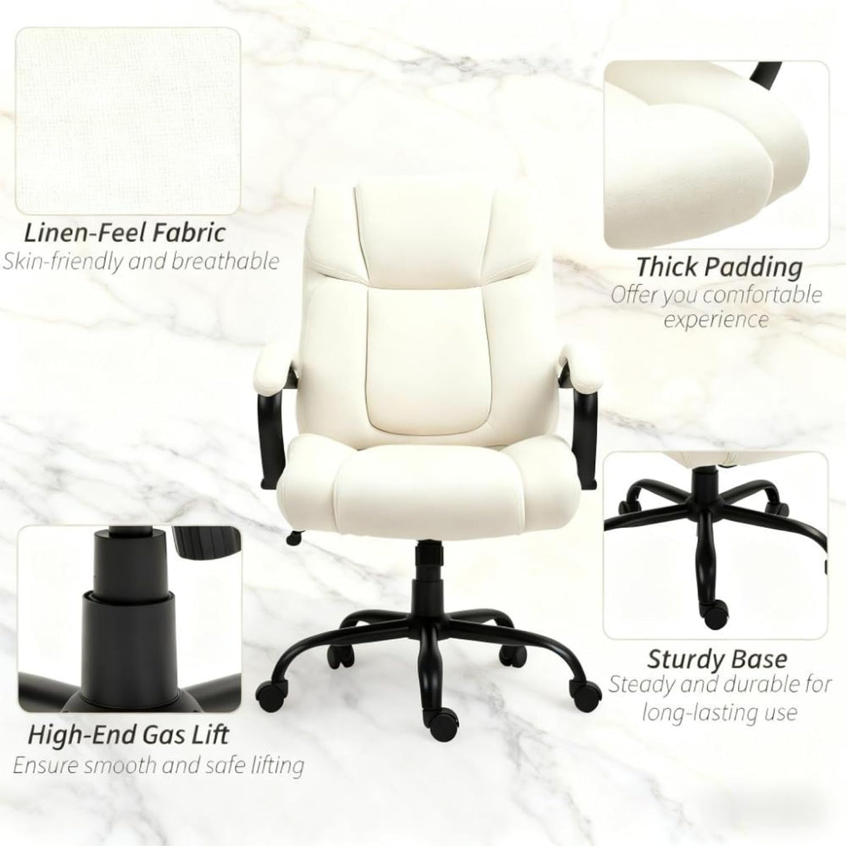 Hassyee Comfortable Design Executive Office Chair with Universal Wheels, Curved Backrest Design Home Office Table Chair with Adjustable Height