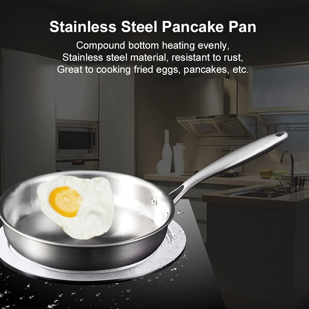 30 x 5cm Stainless Steel Fry Pan 3 Layers Induction Steak Kitchen tensils Composite Bottom Arc Long Handle Stainless Steel pan(