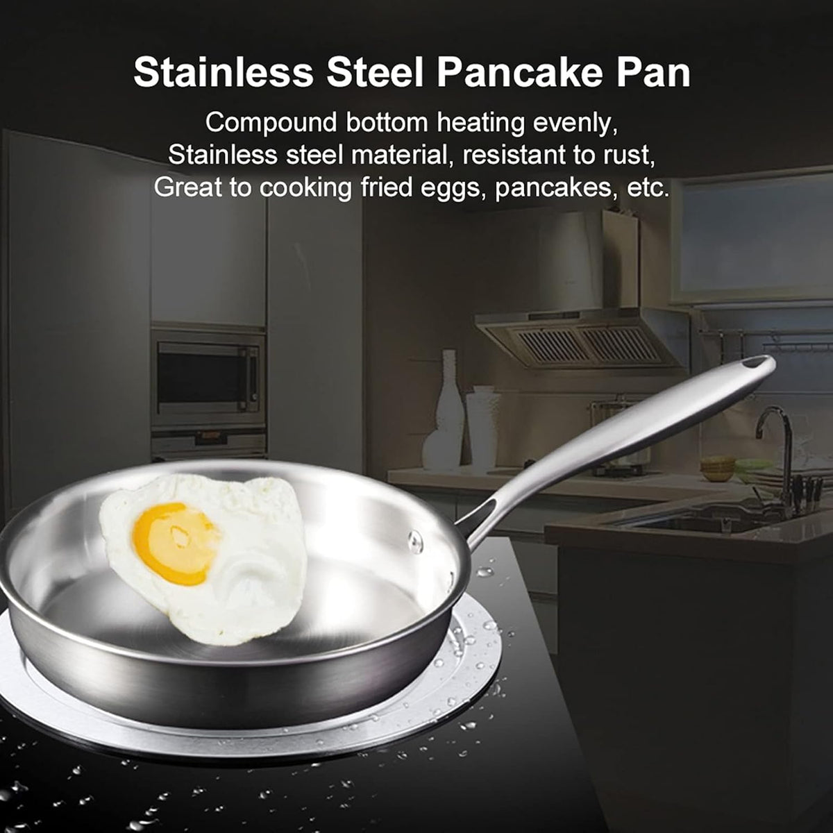 30 x 5cm Stainless Steel Fry Pan 3 Layers Induction Steak Kitchen tensils Composite Bottom Arc Long Handle Stainless Steel pan(