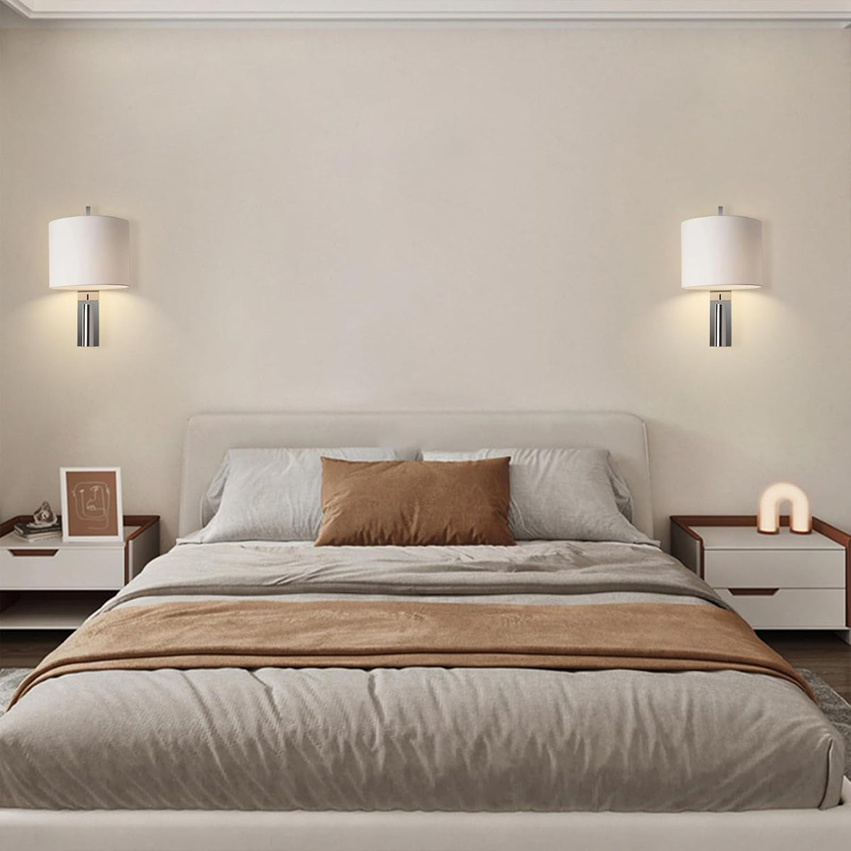 Cylindl Fabric Wall Lamp Reading Light for Book in Bed at Night, Adjustable Spotlights Sconces Lighting Hardwired Modern Lights for Workbench Bedroom Bedside Headboard T-155