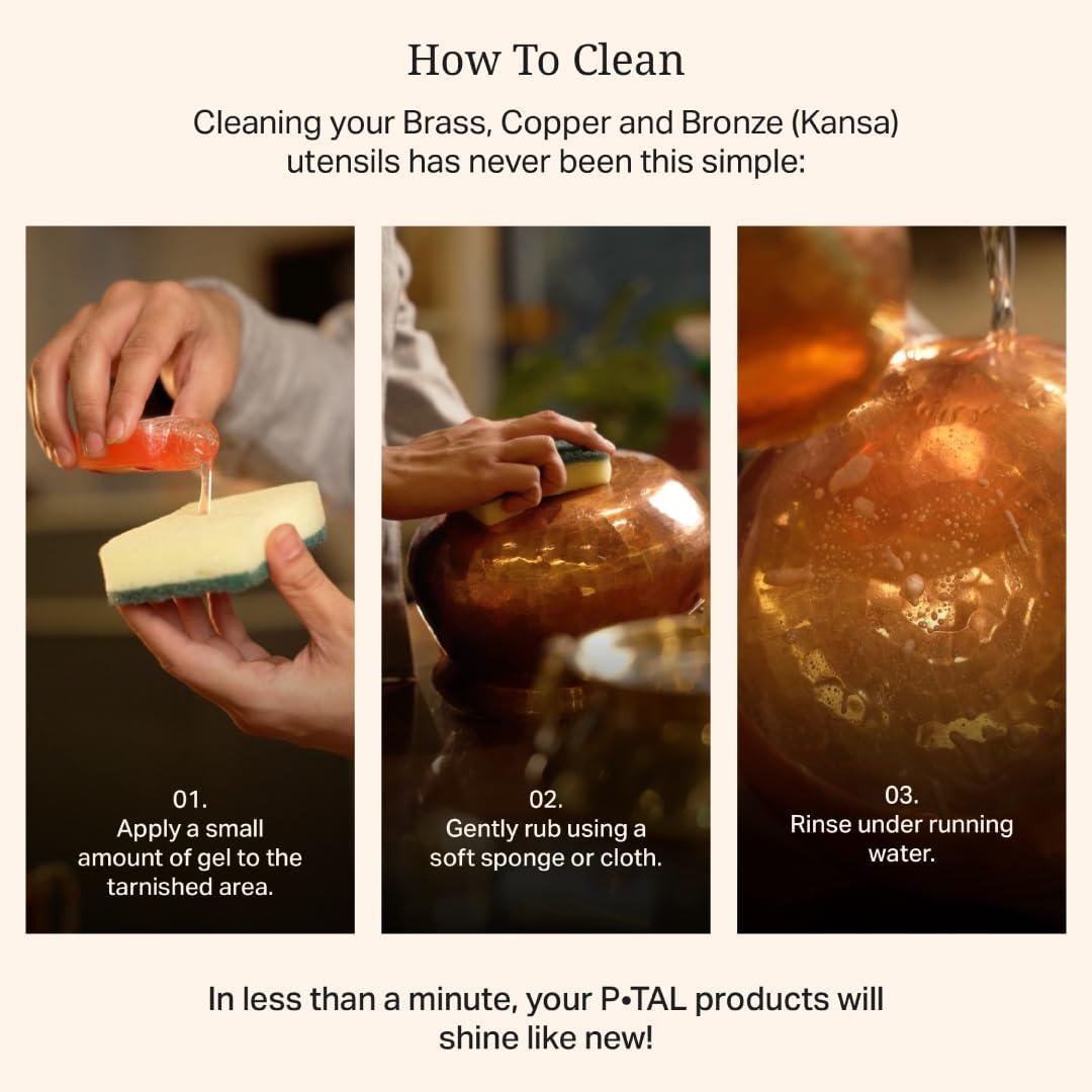 P•TAL Brass Saucepan 1.9 Qts with Insulated Heat-Resistant Handle | Tin Coated, Chemical-Free and Non-Stick Tea Pan (Free 30ml Copper & Brass Cleaning Solution)