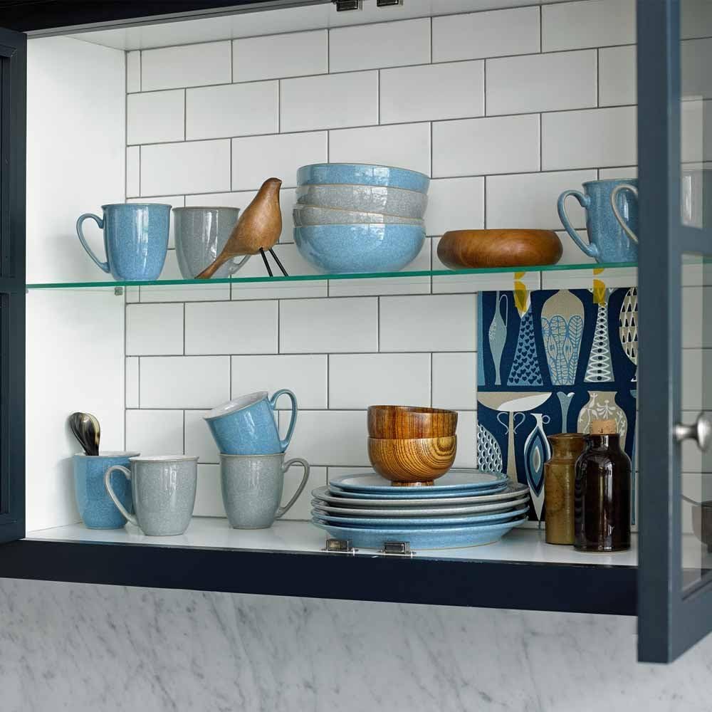 Denby - Elements Light Grey Pasta Bowls Set of 4 - Dishwasher Microwave Safe Crockery 1050ml 22cm - Pale Grey, White Ceramic Stoneware Tableware - Chip & Crack Resistant