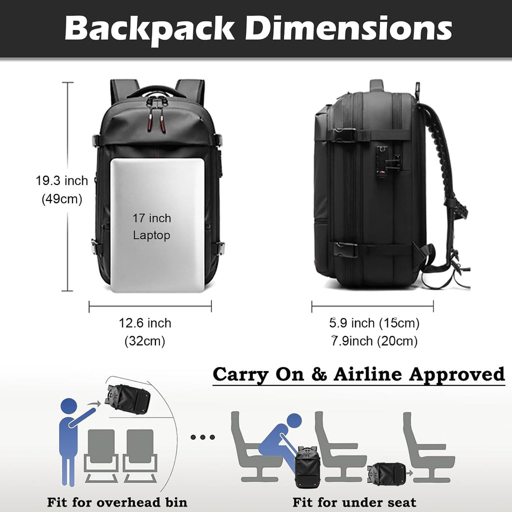 Somago Vacuumable Backpack Expandable Water-resistant Travel Bag with Air Pump Multifunctional Rucksack Backpack with TSA Lock Anti-thief Pocket Fit for 17 Inch Laptop