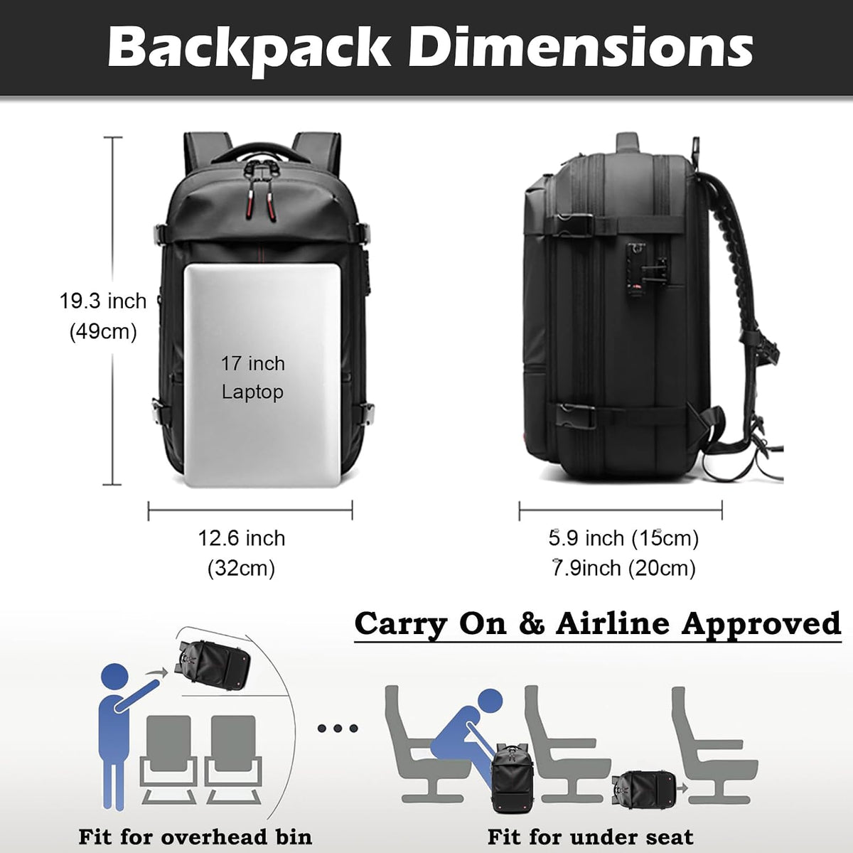 Somago Vacuumable Backpack Expandable Water-resistant Travel Bag with Air Pump Multifunctional Rucksack Backpack with TSA Lock Anti-thief Pocket Fit for 17 Inch Laptop