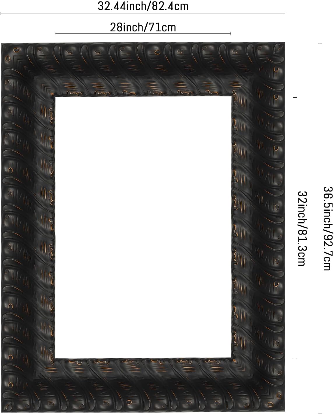 Hand-Carved Antique Black Solid Wood Picture Frame 28x32 Inch | Vintage-Style Wall Art for Galleries, Living Rooms & Offices | Durable Rustic DIY Decor Frame with Timeless Design(Only Frame)
