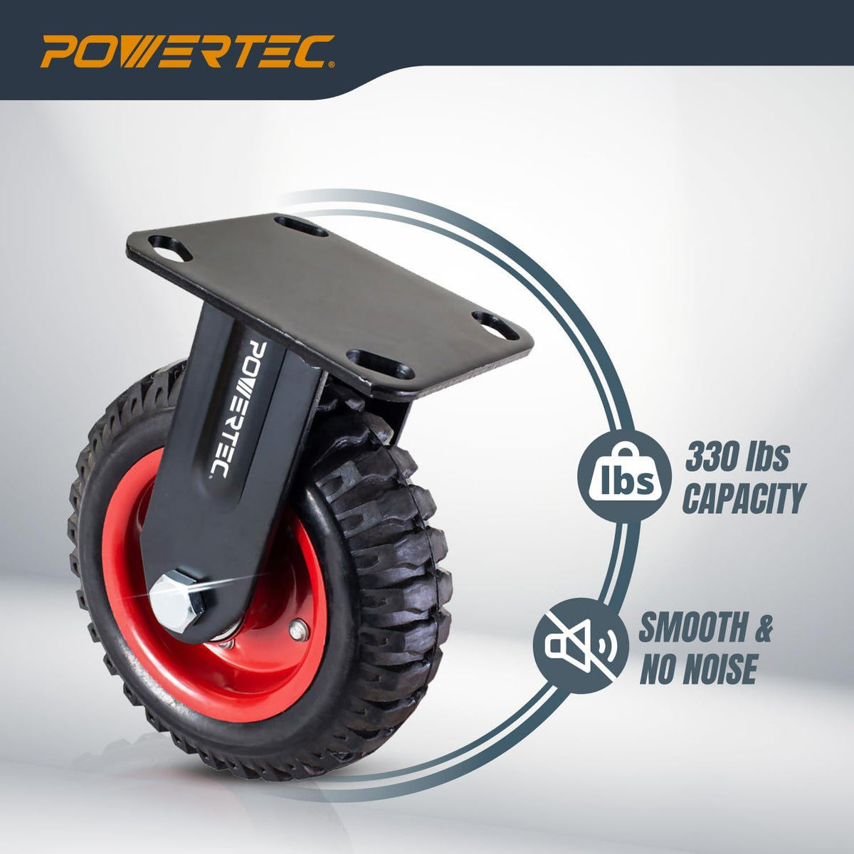 POWERTEC 6 Inch Caster Wheels Set of 8 (4 Swivel & 4 Fixed), Heavy Duty Rubber Casters Knobby Tread for Workbench, Dolly, Cart, Trolley, Wagon, Toolbox and Chicken Coop, Large Castor Wheels (17054-P2)