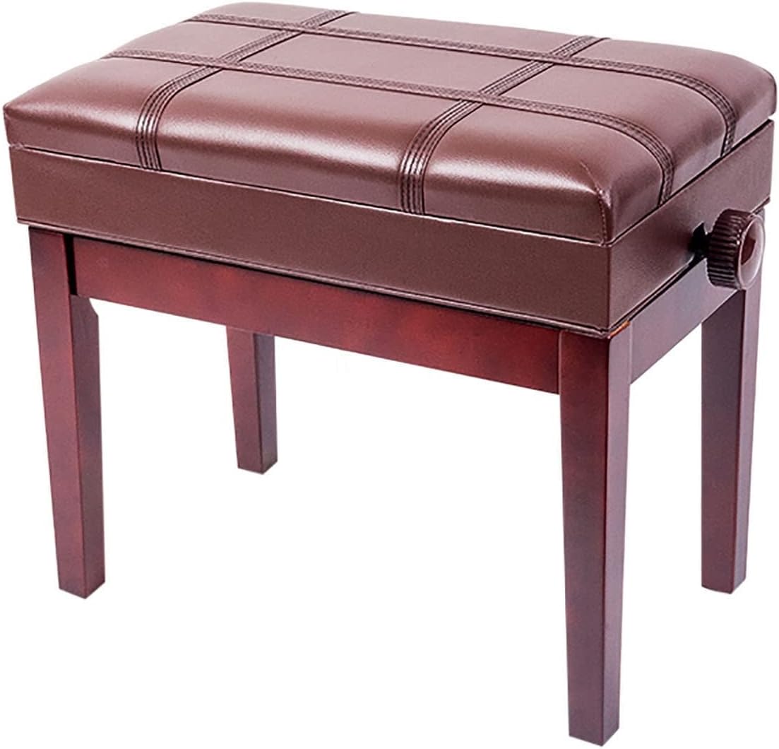 Vanity Bench,Faux Leather Piano Stool Piano Bench with Storage CompartmentLoad Capacity Up to 180Kg55 X 34 X 47-57CmHeight AdjustableSuitable for Single PersonTeak，Brown