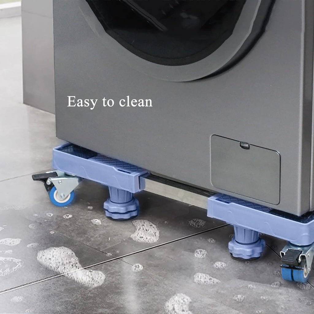 Adjustable Washing Machine Base, Universal Stand Mobile Roller for Washer, Dryer and Refrigerator, Movable Furniture Dolly Pedestal with 4 Locking Wheels and 4 Strong Feet