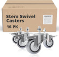 POWERTEC 17201-Case4 3' Heavy Duty Threaded Stem Swivel Caster Wheels with 600 lbs Total Loads, Dual Locking Industrial Castor Wheels for Workbench, Dolly, Cart & Furniture, (Pack of 16)