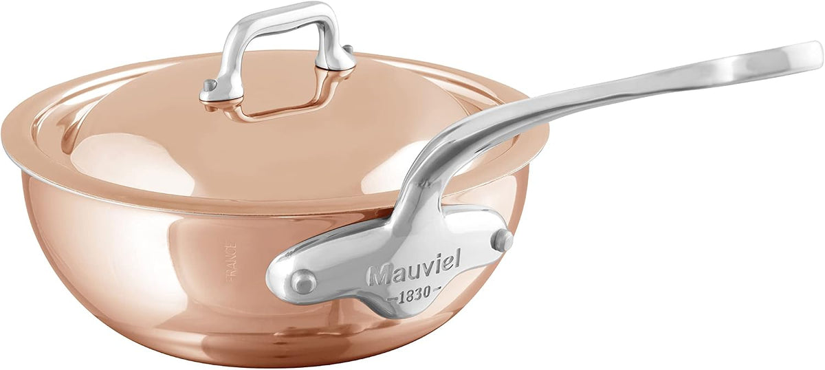 Mauviel M'6S 6-Ply Polished Copper & Stainless Steel Chef Pan With Lid, And Cast Stainless Steel Handle, 3.4-qt, Made In France