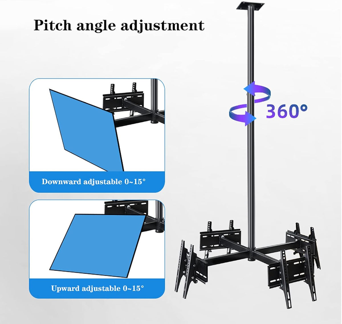 Universal TV Stand TV Stand Base Three Screen Ceiling TV Bracket 32'-75' Commercial Extension Tilt Rotation TV Mount Steel Adjustable Ceiling TV Mount with Max 400x400mm Tv Stand ,a-Four screens