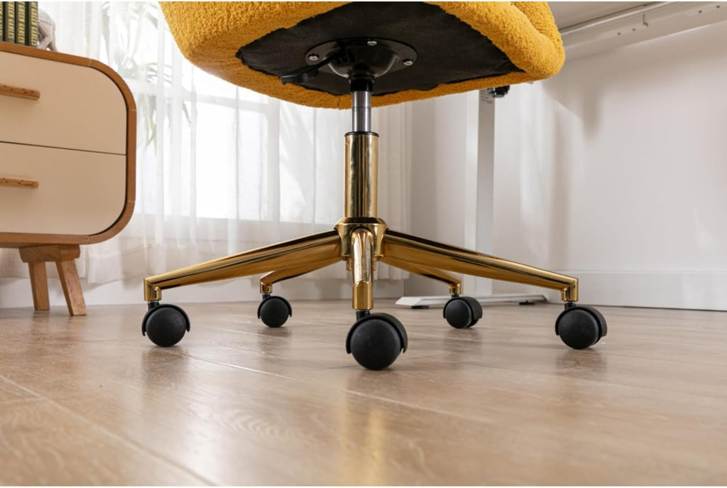 Hassyee Modern Teddy Fabric Material Adjustable Height 360 Revolving Home Office Chair with Gold Metal Legs and Universal Wheel for Indoor (Yellow Teddy)