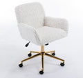 Plush Faux Fur Desk & Vanity Chair with Gold Base – Comfy Adjustable Girls Desk Chair, Makeup Chair, 360° Swivel, Tilt Backrest, Rolling Wheels – Modern Chic Home Office Seating,White