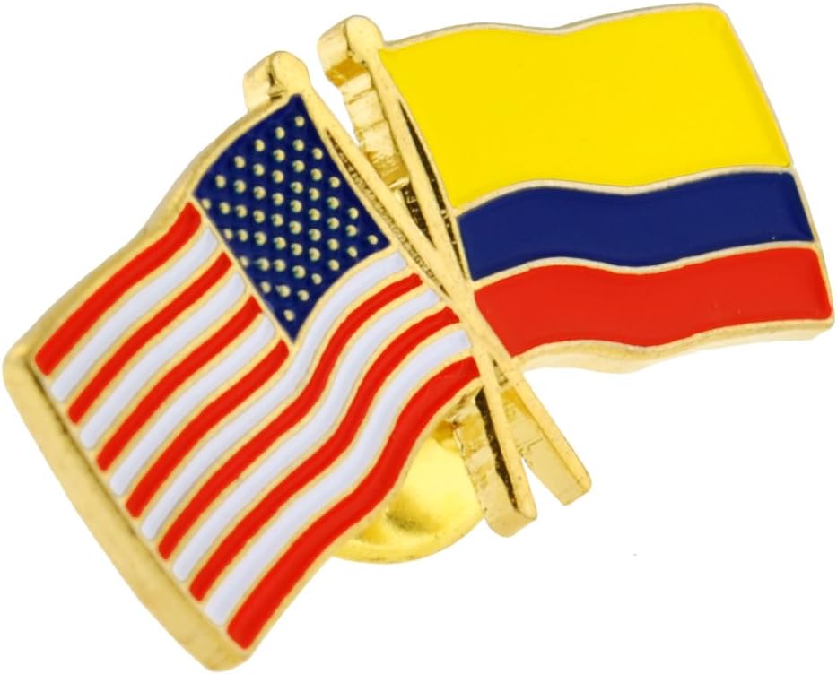 PinMart Crossed American Flag Lapel Pin - Gold Color Plated-Color Plated Enamel, USA and World Crossed Flag, Friendship & Unity, Hat, Jacket and Backpack Pins, Collectible, Patriotic Gift, Secure Clutch Back