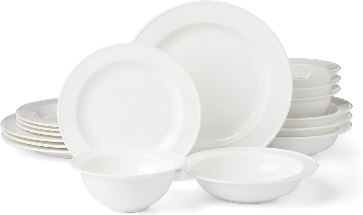 Lenox Dinnerware Sets, Studio 1414 Rimmed 16-Piece Dinnerware Set, Service For 4, Bone China Material, Dishwasher Safe, Microwave Safe, Plates, Bowls, Plates And Bowls, Dinner Dishes (White, 16 Piece)