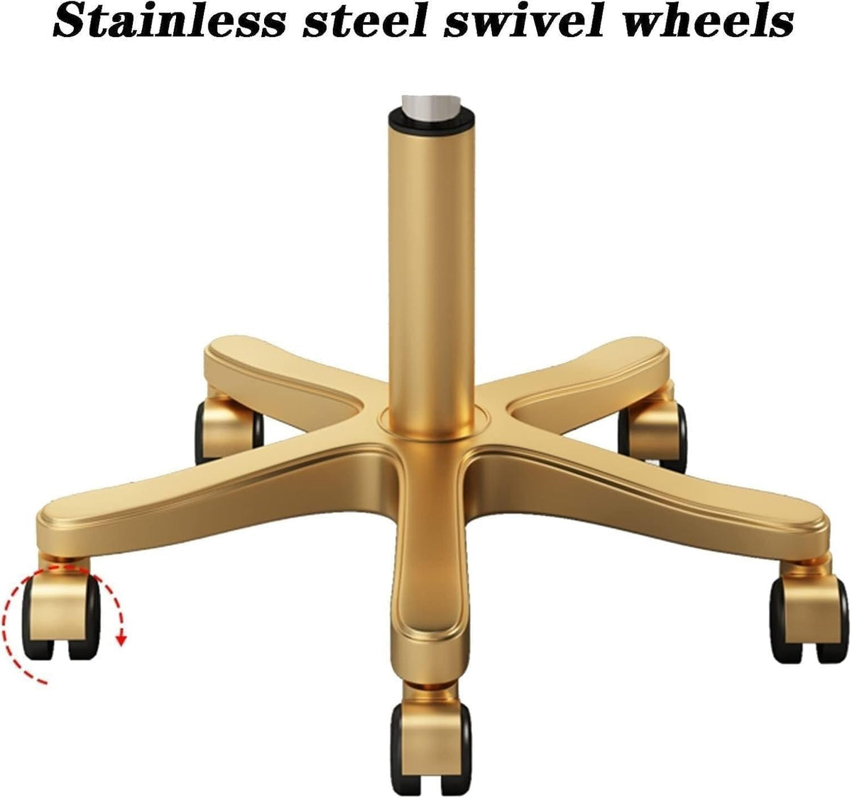 Bar Stool Rolling with Swivel Wheels Height Adjustable 4764cm Beige PU Seat Stainless Steel 5 Claws Office Study Beauty