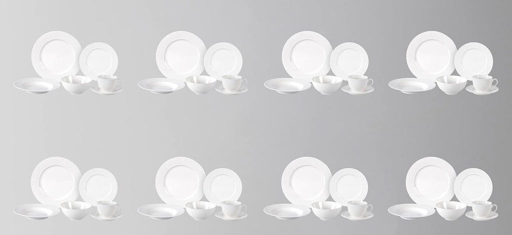 HomeVss, New Bone China Dinnerware Set, Embossed Diamond Design, 48pc Set