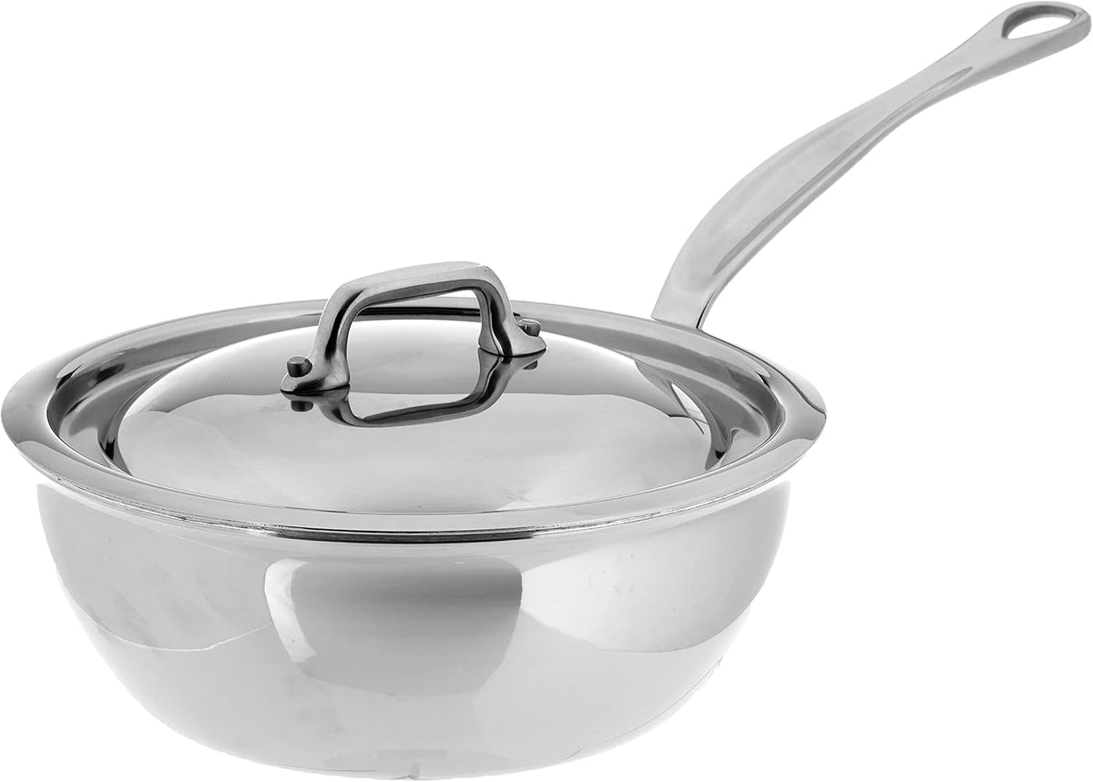 Mauviel M'Cook 5-Ply Polished Stainless Steel Chef Pan With Lid, And Cast Stainless Steel Handle, 1.1-qt, Made In France