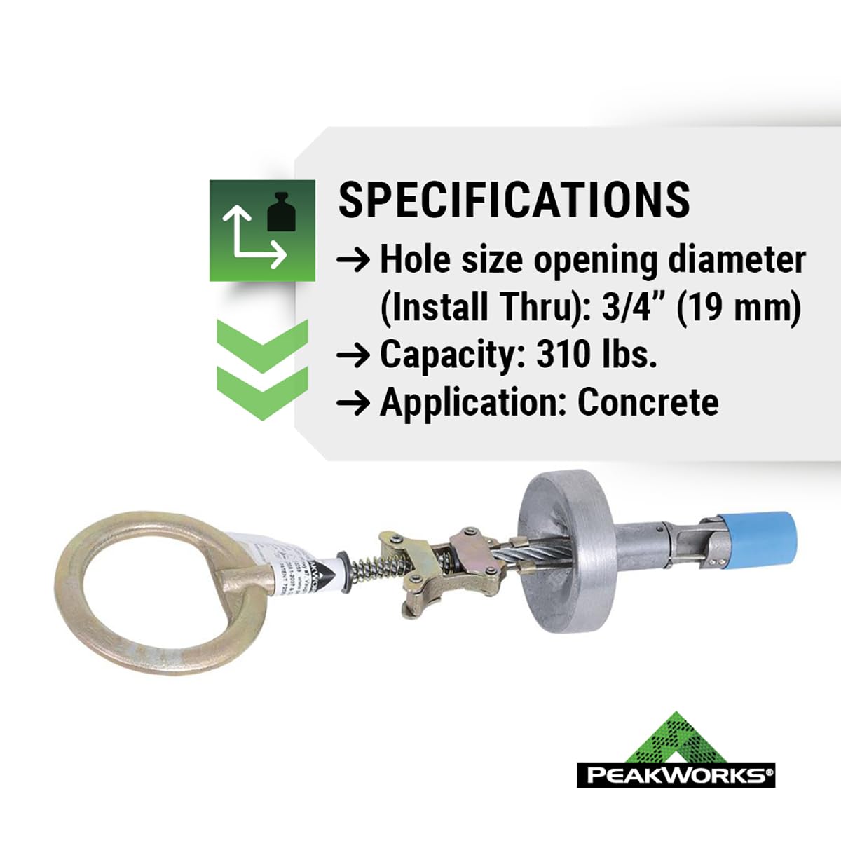 Peakworks Temporary Reusable Drop-In Anchor for Concrete - Industrial, Construction, Roofing Fall Protection - ANSI & OSHA Compliant - 3/4' (19 mm)