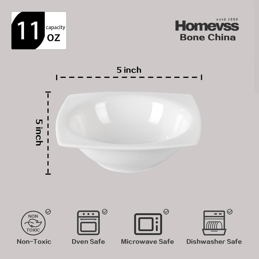 HomeVss, New Bone China Dinnerware SEt, Rim Square Shape, 40pc Set