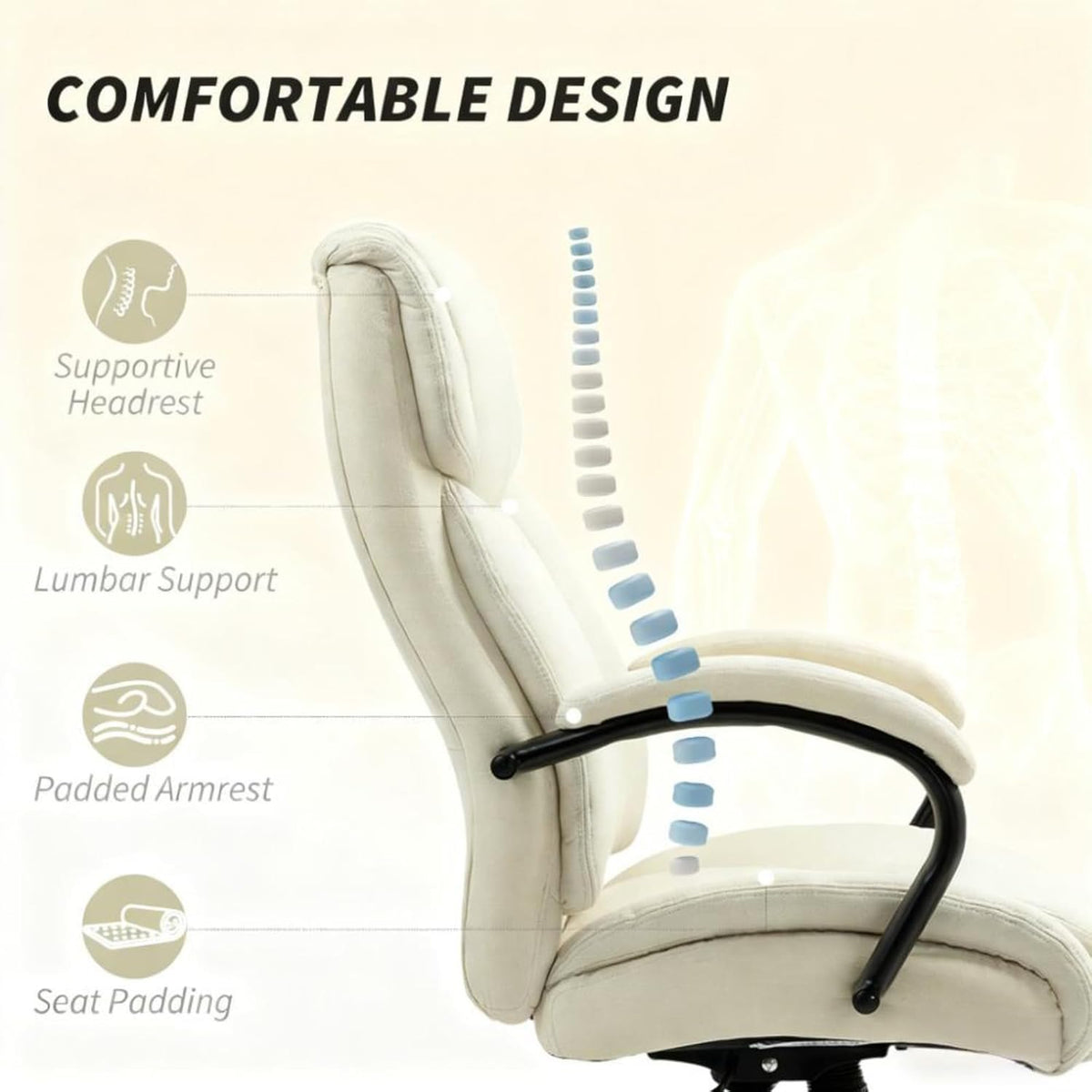 Hassyee Comfortable Design Executive Office Chair with Universal Wheels, Curved Backrest Design Home Office Table Chair with Adjustable Height