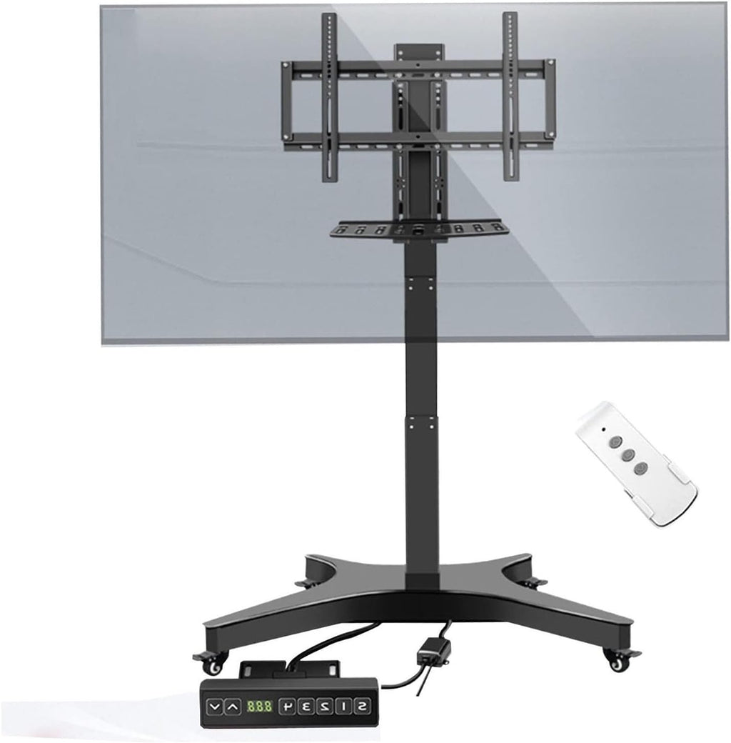 Motorized TV Mount On Wheels - Lift Mobile LCD Stand Cart, with,Electric Dual Remote Control, Memory Function, Universal for 32-75 Inches Screen