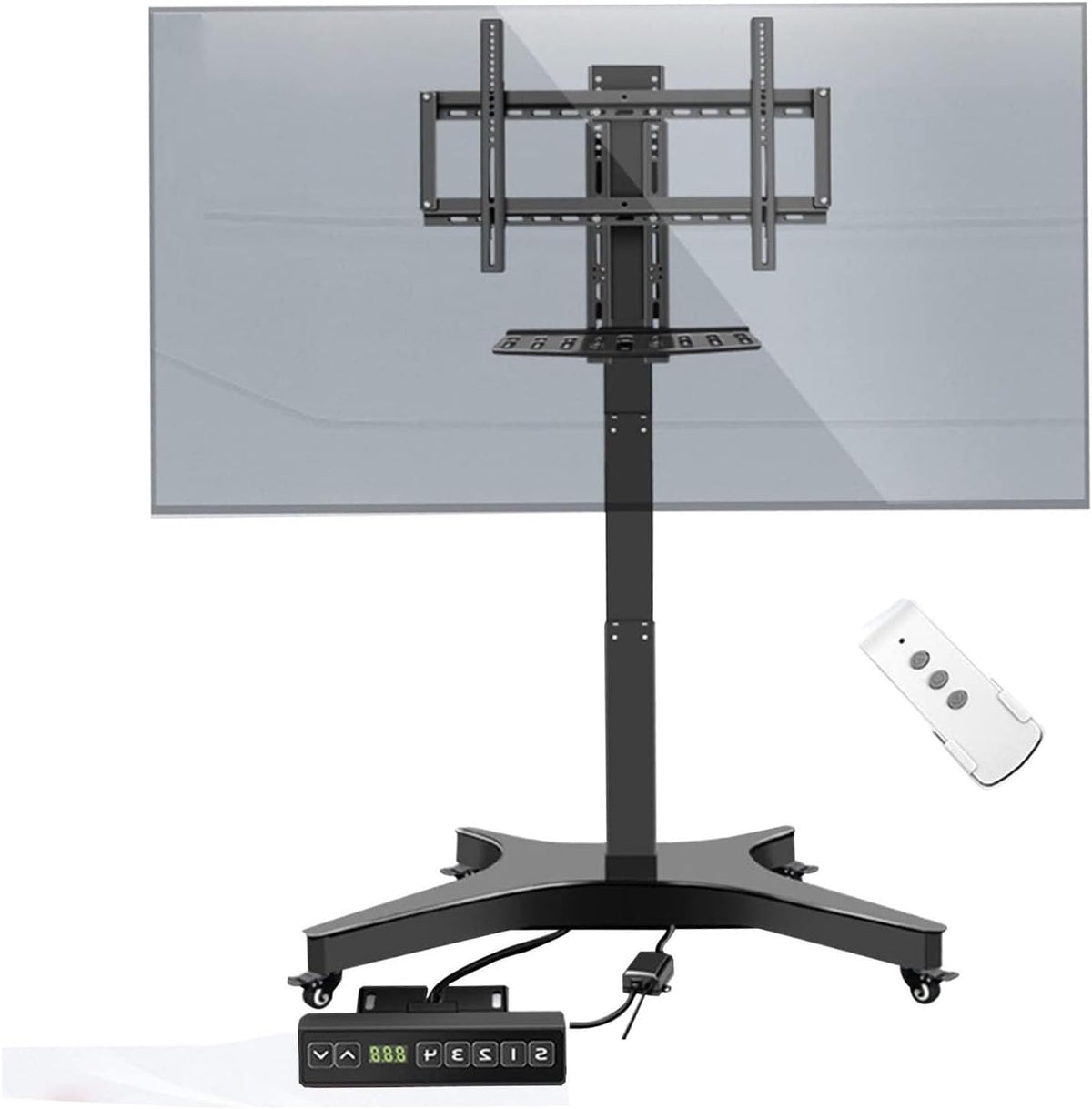 Motorized TV Mount On Wheels - Lift Mobile LCD Stand Cart, with,Electric Dual Remote Control, Memory Function, Universal for 32-75 Inches Screen