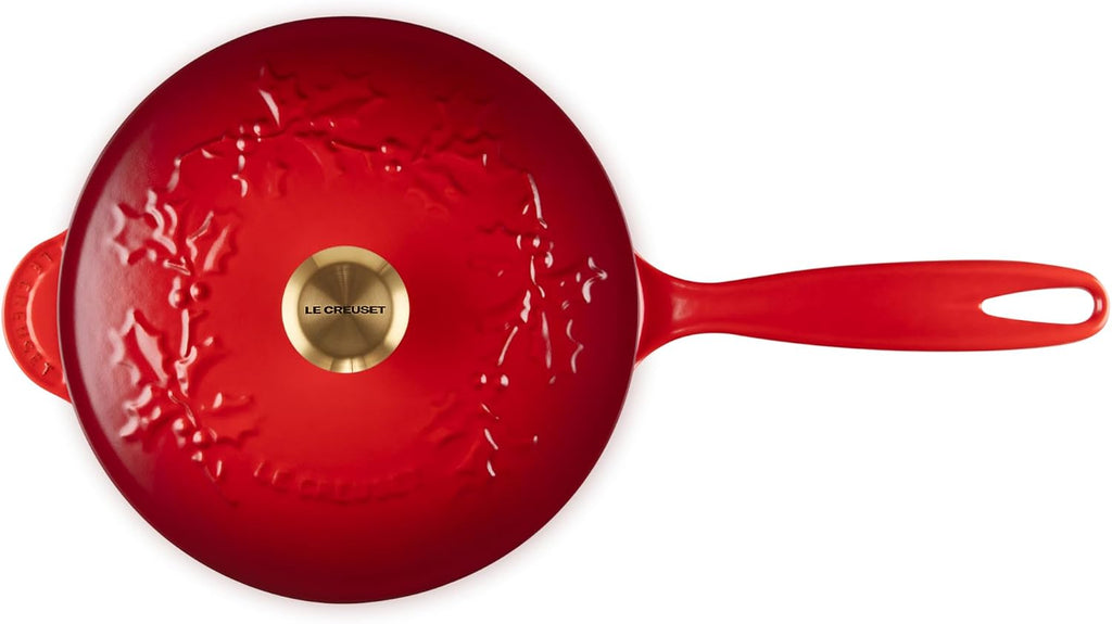 Le Creuset Enameled Cast Iron Holly Collection Saucier, 2.25 qt., Cerise with Gold Knob