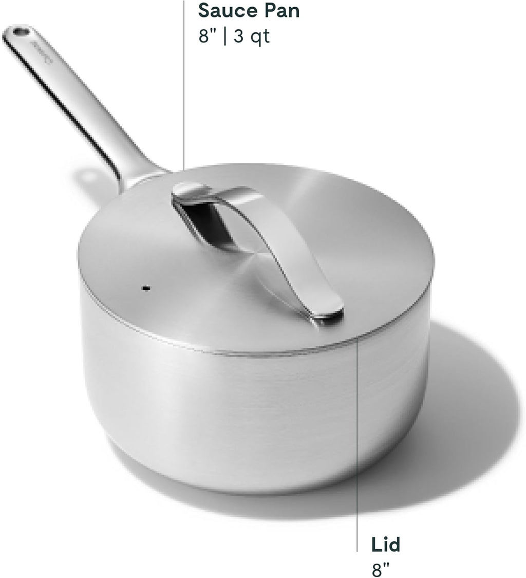 Caraway Stainless Steel Sauce Pan (3 Qt) - 5-Ply Stainless Steel - Oven Safe & Stovetop Agnostic - Non Toxic, PTFE & PFOA Free