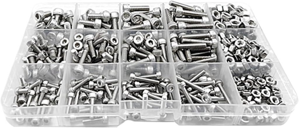 M1.6 M2 M3 M4 M5 304 Stainless Steel Allen Hexagon Hex Socket Cap Button Flat Head Screw Bolt Nut Set Assortment Kit for Road Bicycle, Mountain Bike, Auto Etc(M3M4M5-440pcs)